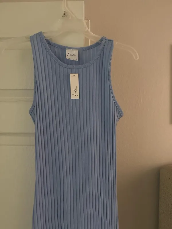 Ribbed Tank Midi Dress in Light Blue - Image 2