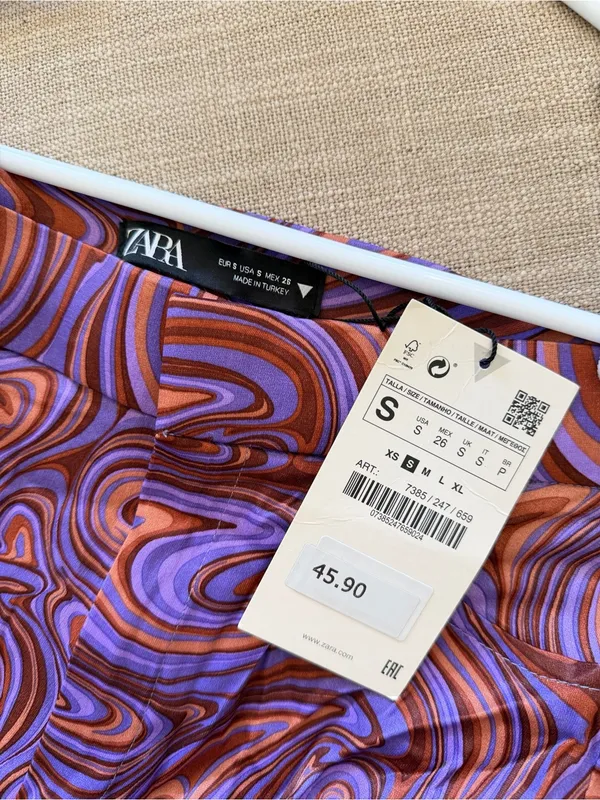 Zara NWT Retro Swirl Print High‎ Rise Flare Pants Purple Brown Size S - Image 3