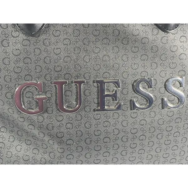 GUESS Gray/Black Logo Print Satchel Top Handle Bag Zip w/ Detachable Strap - Image 2