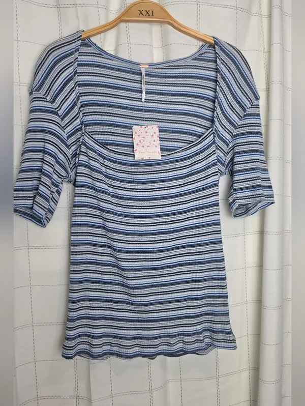 Free People Striped Wild Square Neck Retro Inspired Tee - Image 2