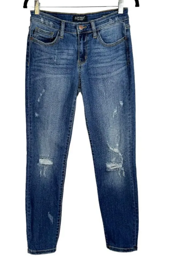 Judy Blue Relaxed Fit Stretch Denim Jeans Sz 28 Dark Wash Distressed - Image 3