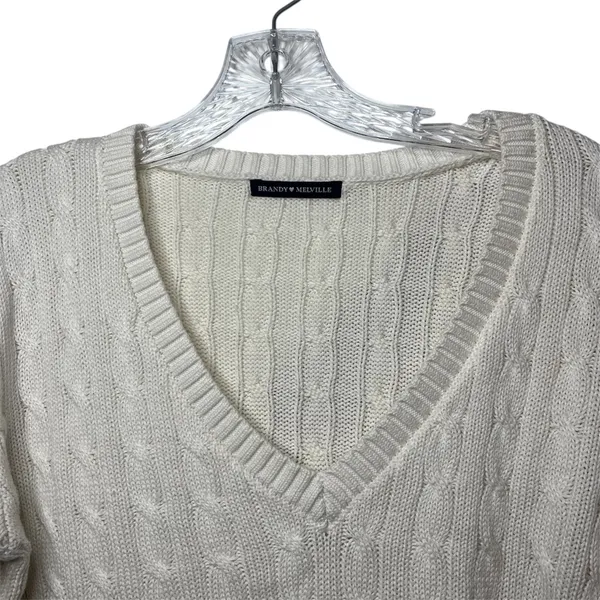 Brandy Melville Cream Cable Knit V-Neck Sweater Soft Cozy Classic Knitwear Baisc - Image 3