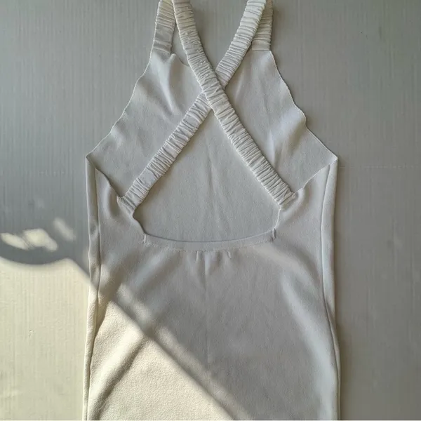525 America knit elastic cross strap open back midi dress off white Ivory Medium - Image 5