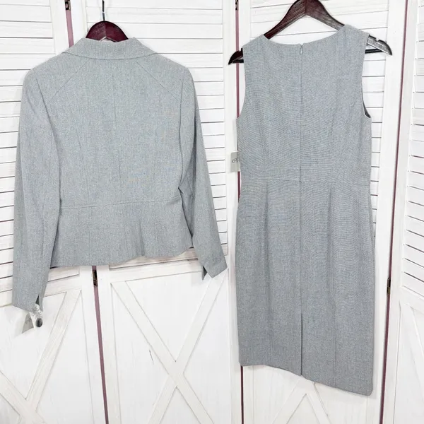 Kasper Sheath Dress Blazer Suit Women 4 Sharkskin Grey‎ Professional Business - Image 10
