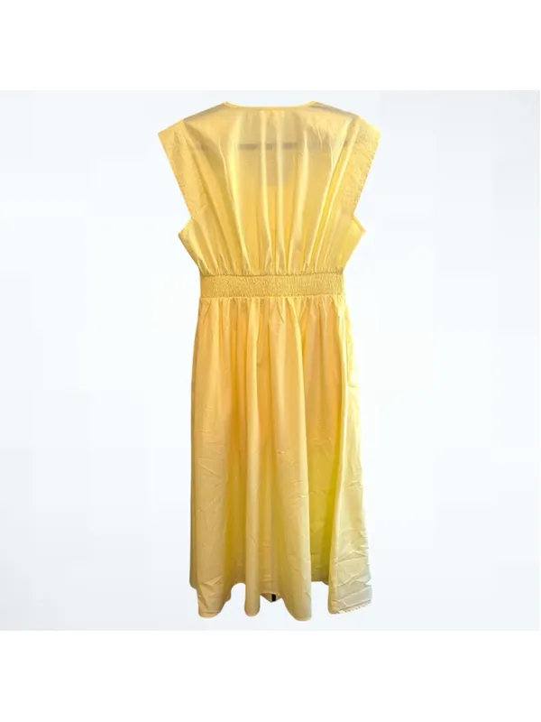 Entro Women’s Cap Sleeve Zip Front Midi Dress in Yellow Size S - Image 3