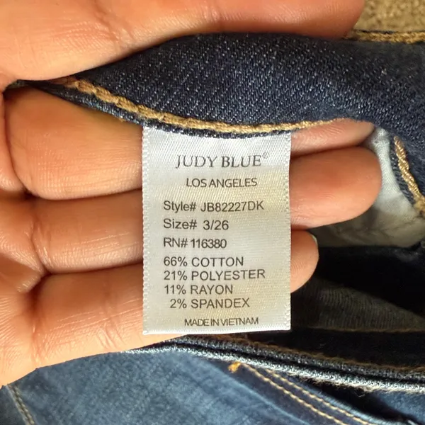 Judy Blue Dark Wash Raw Hem Relaxed Fit Jeans Size 3/26 - Image 5