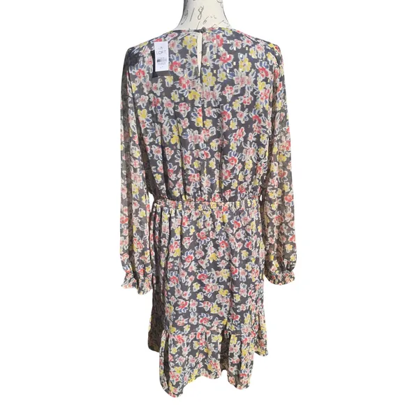 LOFT NWT Floral Print Long Sleeve Ruffle‎ Hem Dress Large Tall - Image 6