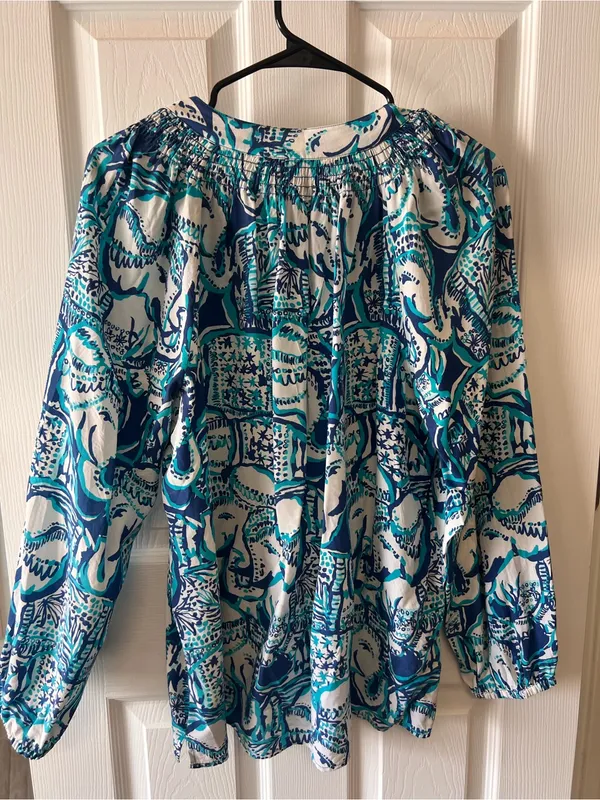 Lilly Pulitzer Blue & Teal Printed Women's Blouse - Image 4