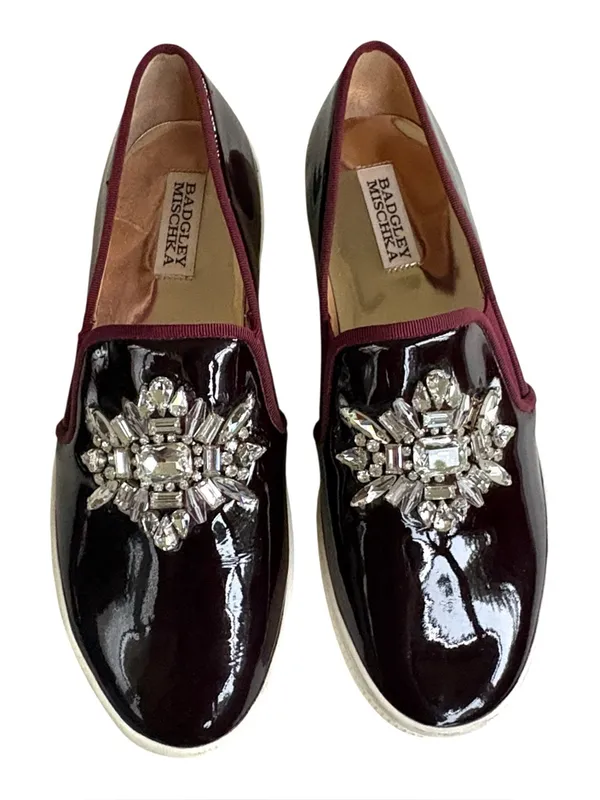 EUC Badgley Mischka Leather Barre Rhinestone Embellished Slip-On Flats Size 8 - Image 2