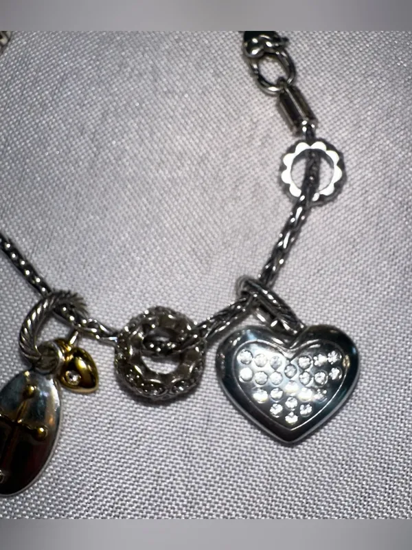 Brighton Vintage Two Tone Faith & Love Charm Bracelet | Pave Heart & Cross - Image 3