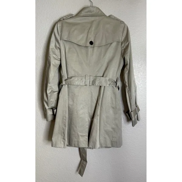Banana Republic Womens XS Trench Coat Tan Khaki Belted Button Front‎ Epaulettes - Image 2