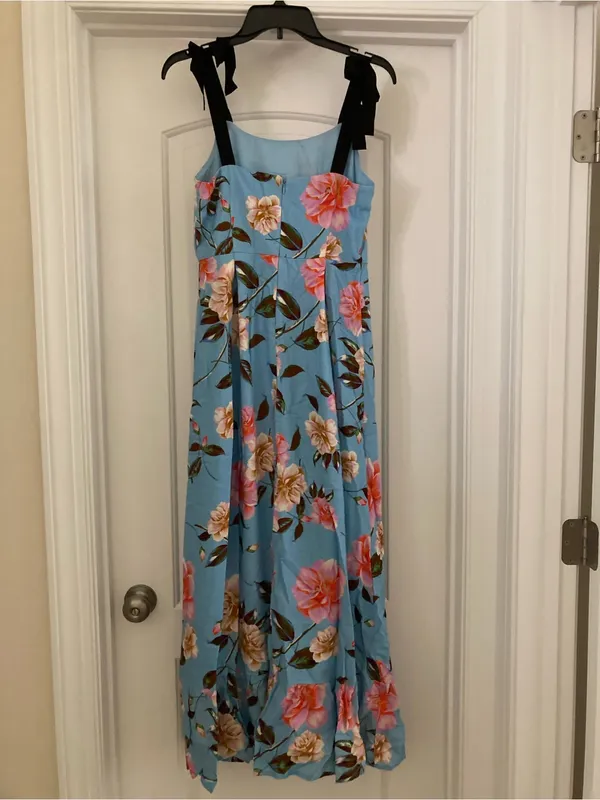 GB Women Powder Blue Floral Maxi Dress with Black Tie Straps - Image 4