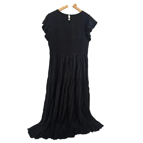 MEROKEETY Maxi Dress Womens XL Smocked Tiered Flutter Sleeve Black NEW - Image 4