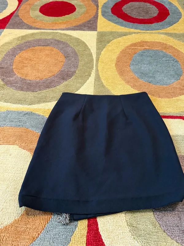 Zara Women Western Style Rhinestone Fringe Black Mini Skirt *Hem Undone See Pics - Image 4