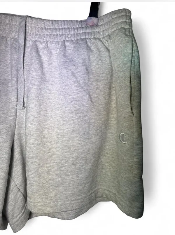 Champion Shorts Womens 2XL Grey Sweats Comfy Gym Logo Stripe Drawstring Terry - Image 3