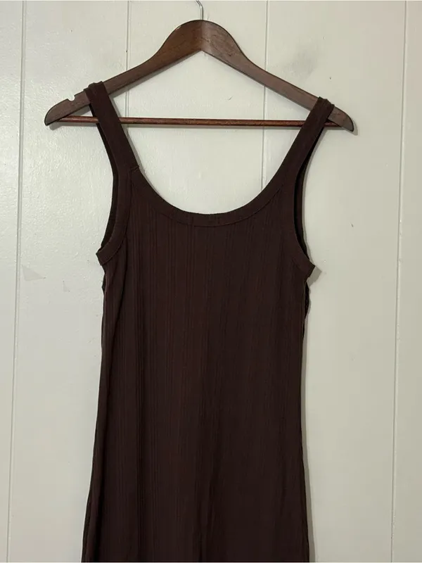 Vitamin A West Ribbed Brown Midi Tank Dress Size M Side Slit - Image 7