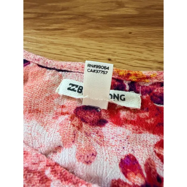 Billabong Pink Floral Boho Romper V-Neck Ruffle Hem Size‎ 6 - Image 5