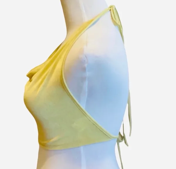 Shein Backless Halter Tie Back Crop Top Draped Neck Yellow Green M Sexy - Image 5