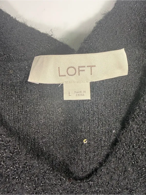 LOFT Black V-Neck Sparkle Knit Sweater - Image 5