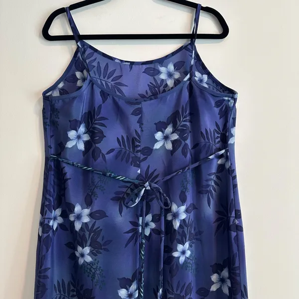 California Concepts Blue Floral Spaghetti Strap Midi Dress Women’s 14 Tie Back - Image 6