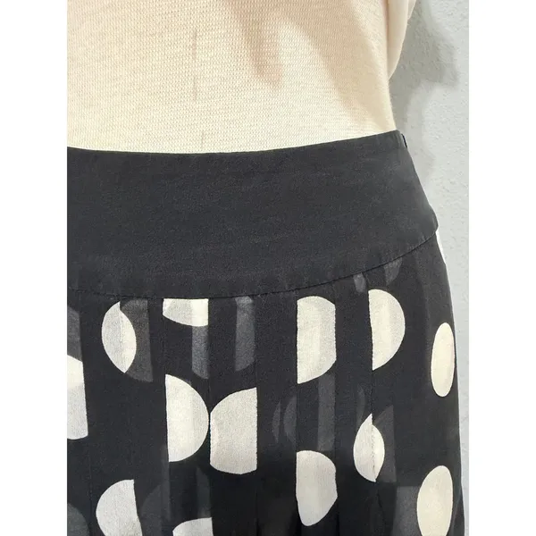 Ann Taylor 100% Silk Midi Skirt Size 2 Black White Polka Dot Pleated‎ A-Line Mod - Image 12