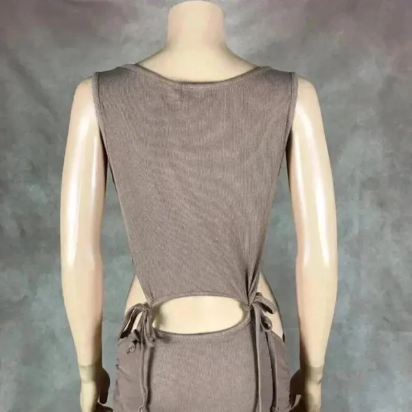 Taupe Cut Out Waist Midi Dress Size Large - Image 16