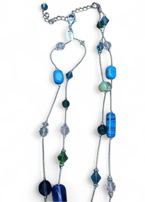 Lia Sophia Blue, Green & Clear Beaded Statement Necklace - Image 3