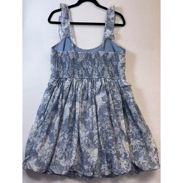 And Now This Blue Floral Bubble Hem Mini Dress Ruffle Smocked Back Plus Size 1X - Image 5