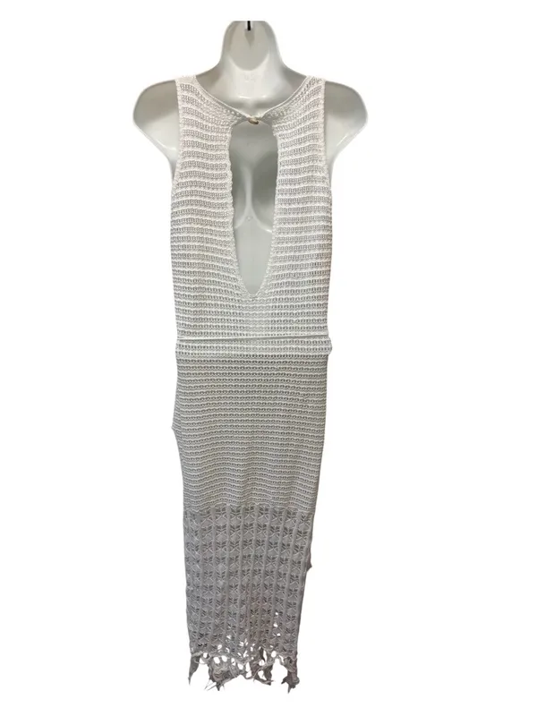 Boutique Crochet Beachy Maxi Dress Sz M Tied Waist Swim Cover Summer Boho - Image 5