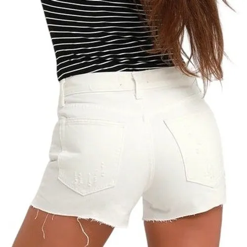 Free People We The Free Jean Shorts 31 Denim Button Fly Distress Cut Offs Beach‎ - Image 5