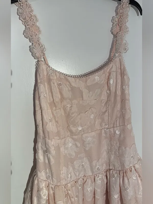 Anthropologie For Love & Lemons Pale Pink Florence Drop Waist Floral Midi Dress - Image 10