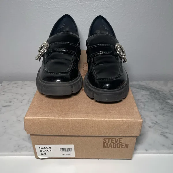 Steve Madden Black Patent Embellished Loafers - Image 3