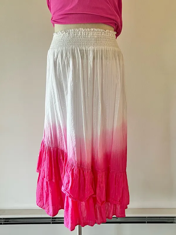 Y2K Pink Ombre Tiered Skirt White to Hot Pink dip dye with mirror sequins - Image 4