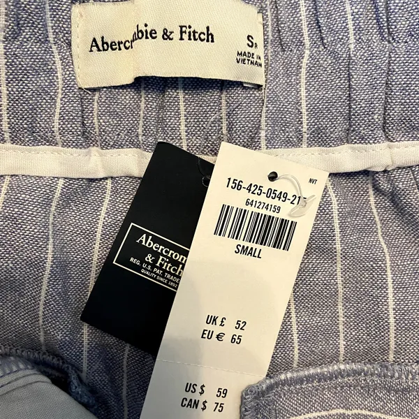 Abercrombie & Fitch Linen Trouser Pants High Rise Railroad Stripe Blue S NWT - Image 3