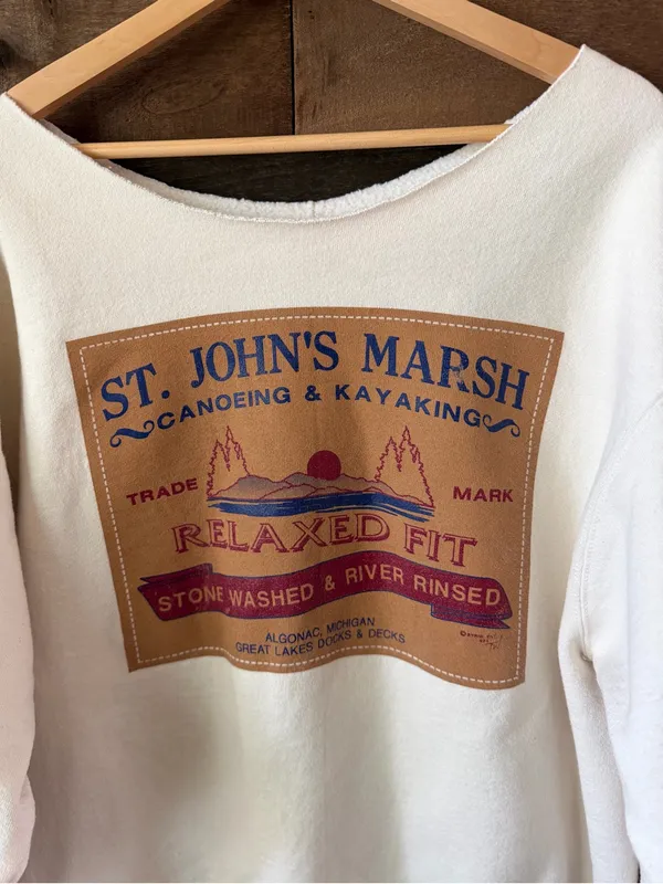 Vintage St. John’s Marsh Canoeing Kayaking Cropped Terry Sweatshirt Michigan - Image 5