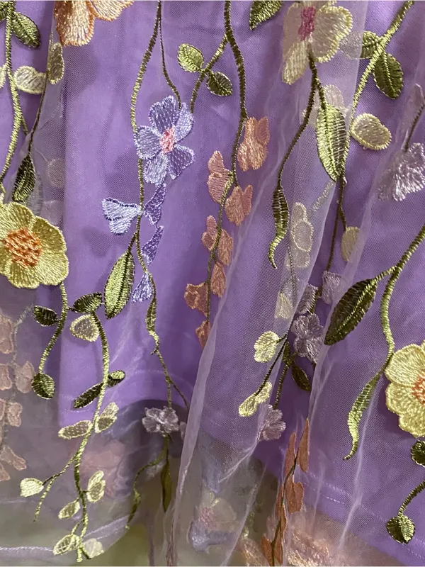 Womens L Large 42” Lavender Purple Mini Dress Embroidered Flowers Allover Fairy - Image 7