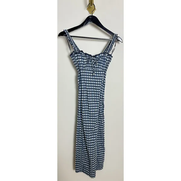 FREE PEOPLE Lucinda Plaid Midi Dress in Blue Combo Size X-Small - Image 5