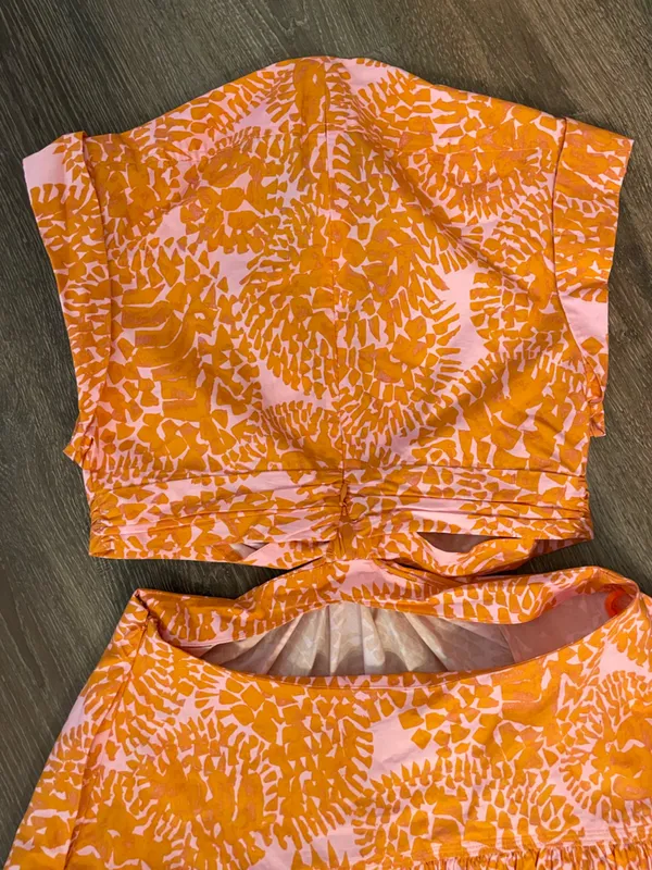 A.L.C. Pink Orange Printed Gathered Cut-Out Women's Lexi Mini Dress Size 6 - Image 6