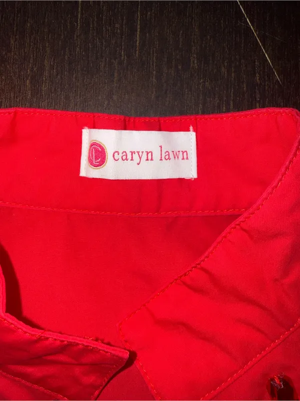 Caryn Lawn Red Embellished V-Neck Pocketed Mini Dress Size 2 (6-12) - Image 8