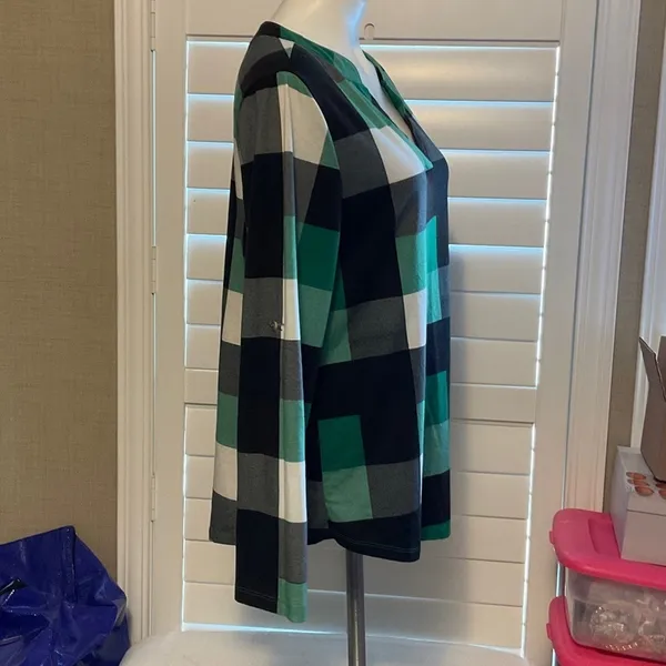 Plaid Green and Black Women's Blouse - Image 2