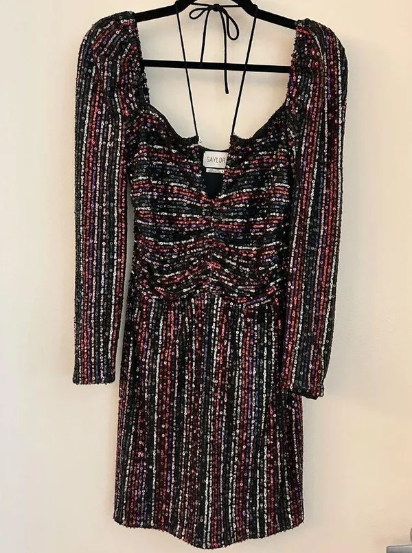 Saylor Multi Didion Sequin Long Sleeve Holiday Mini Dress Size S - Image 7