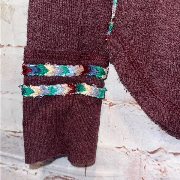 We the Free rainbow trim thermal Henley wine purple Long Sleeve scoop neck xs - Image 4