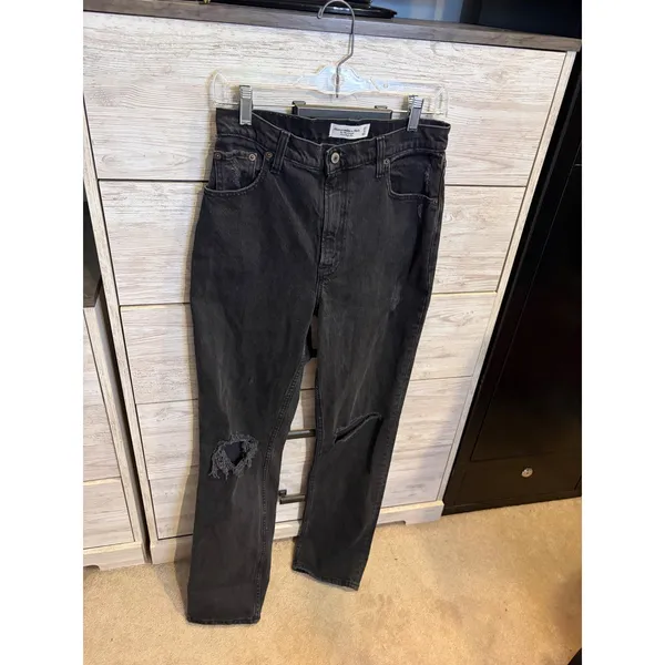 Abercrombie & Fitch 90s Straight Ultra High Rise Distressed Black Jeans 27 4R - Image 2