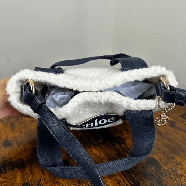 Chloe Woody Faux Shearling Fur Tote Bag 2-Way Small Size - Image 10