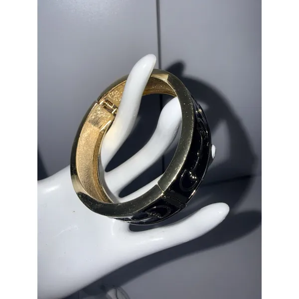 Equestrian Chunky Clamper Bracelet Vintage Horse Bit Polo Preppy 7"‎ Black Gold - Image 4