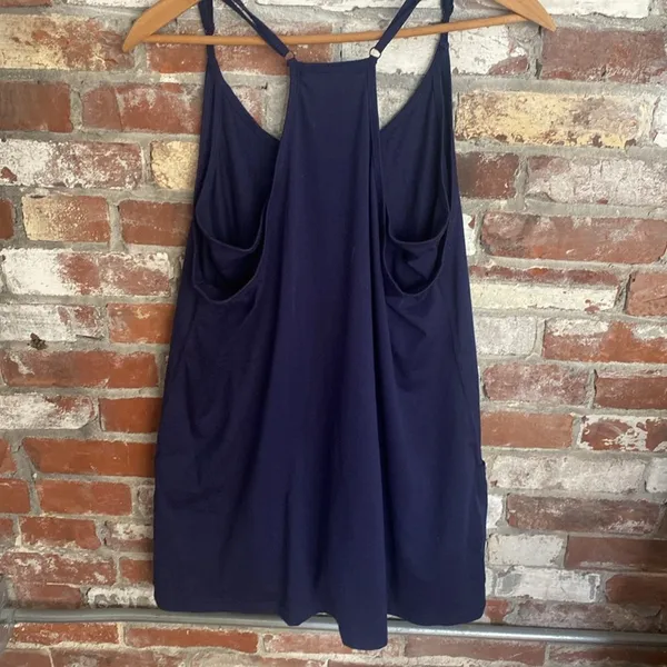 Navy Razor Back Loose Fitting Workout Top with Pockets Size S Blue - Image 4