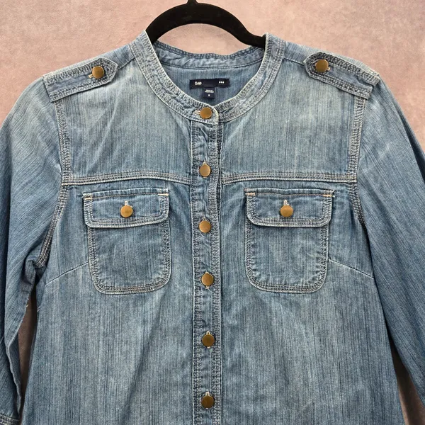 Gap Blue Demin Jeans Cotton Western Shirt Short Sleeve Top‎ Small - Image 3
