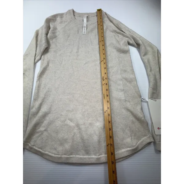 Lululemon Sweater Womens 10 Beige‎ Sit In Lotus Merino Wool Thumbholes Pullover - Image 4