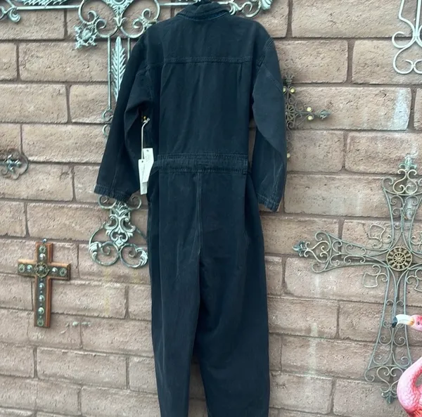 Happy Nature Jumpsuit Women’s XL Black Denim Wide Leg Kate Zip Up Belted NWT - Image 6