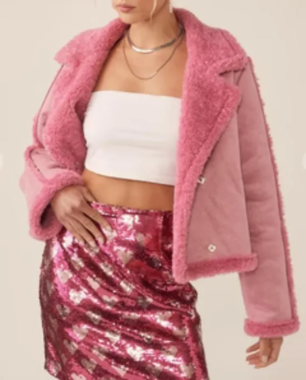 Idem Ditto Pink Faux Fur/Suede Coat - Image 2